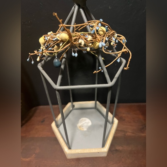 Pier One Imports Birds Nest Cage Lantern Candle Holder Metal & Wooden Plantero - Picture 4 of 11